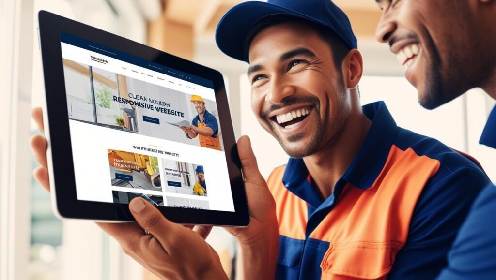 tradesman looking at his website | Steiner Web Design | Steiner Web Design alocal tradesman looking at his new website